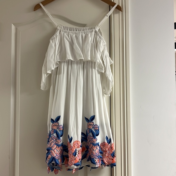 As U Wish White Dress With Blue Pink Purple Embroidered Flowers and Designs - Picture 7 of 7